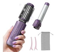 Cordless Curling Iron Brush, 2 in 1 Mini Travel Hot Straightener Comb with 200 Million Negative Ions, Dual Voltage & Lightweight for Travel, Anti-Tangle, 4 Temps, Purple