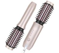 Cordless Curling Iron Brush, 2025 New Portable Travel Curling Iron Mini Brush for Women, 7000Mah USB Rechargeable Curling Wand with Negative Ion, Pink
