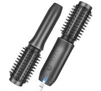 Cordless Curling Iron Brush, 2025 New Portable Travel Curling Iron Mini Brush for Women, 7000Mah USB Rechargeable Curling Wand with Negative Ion, Black