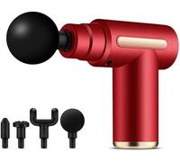 Cordless Deep Tissue Mini Massage Gun, Handheld Muscle Massager with 6 Speeds, 4 Replaceable Heads, Portable Percussion Massager for Recovery & Pain Relief(Red)