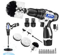 Cordless Drill 12V Electric Power Drill Set Tool with 2 x Batteries, 10pcs Drill/Driver Bits, 5-Piece Drill Cleaning Brush, 1 Extended Long Rod, for Tub Shower Tile Floor Bathroom Grout Kitchen
