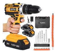 Cordless Drill,20V Battery Drill with 2 Batteries,25+3 Torque, 50N.m Max, 29 Pcs Electric Screwdriver Set for Home and Garden DIY Project (Yellow)
