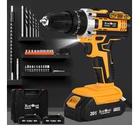 Cordless Drill,20V Battery Drill with 2 Batteries，25+3 Torque, 50N.m Max, 29 Pcs Electric Screwdriver Set for Home and Garden DIY Project