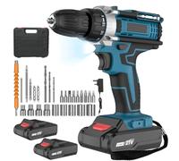 Cordless Drill 21V,18 Gear Torque,2*Batteries,Maximum Torque 45 Nm,24*Accessories,3/8 Inch Chuck,Two Speed Settings,LED Lighting,for Home and Garden DIY Project (blue-21V)