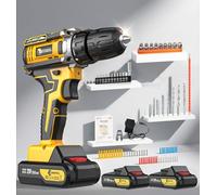 Cordless Drill 21V, Battery Power Drilldrivers, 45N.m Combi-Drill with 2 * 2000mAh Battery and Charger, 3/8” inch Keyless Chuck Torque Setting Electric Screwdriver Kit