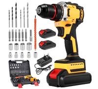 Cordless Drill,21V Electric Hammer Drill Set,45Nm Electric Impact Power Drill with 2 Batteries 2000mAh,25+2 Torque Screwdriver Set,2 Speed Combi Drills with LED Light,Power Tools for Home and Garden