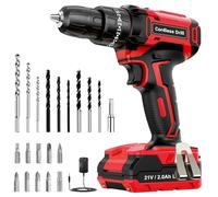 Cordless Drill 21V, LEEIKOO Electric Drill 42N.m, 25+3 Torque Set, 2-Speed, LED Light, 2.0AH Battery, 24PCS Cordless Hammer Combi Set for Home and Garden DIY Project - Red