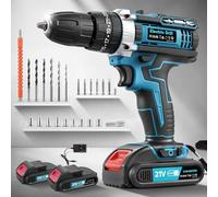 Cordless Drill,21V Power Drill Set with 25+3 Max 50Nm Torque,Electric Combi Drills and Screwdriver Set, 3/8" Keyless Chuck, 33Pcs Bits, 2X2000mAh Battery Drills Driver Tools for Home Repair DIY