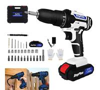 Cordless Drill, 45Nm Electric Impact Driver Set with 1 Battery & Fast Charger, 25+1 Torque Setting, Built-in LED, 26PC Accessories, Carry Case, White