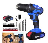 Cordless Drill, 45Nm Electric Impact Driver Set with 1 Battery & Fast Charger, 25+1 Torque Setting, Built-in LED, 26PC Accessories, Carry Case
