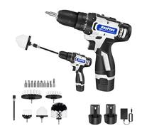 Cordless Drill & 6 PCS Drill Brush Attachment - Multipurpose Drill Brushes for Cleaning of Bathroom, Kitchen, Grout (Includes Cordless Drill, 2X 1.5Ah Batteries, 10pcs Drill Attachments, Charger)