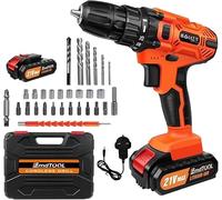 Cordless Drill and Screwdriver Kit - 2-Speed Combi, 1.5 Ah Li-Ion Battery, 25+1 Torque, 3/8" Keyless Chuck, Hammer Function, and Kitbox