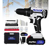 Cordless Drill Combi Kit, 25+1 Position Electric Drill Set with 2x 1.5Ah Batteries & Charger, Power Drill 3/8" Keyless Chuck,45N.m Torque, 2 Speeds, 29 Pieces Drill/Screwdriver Bits(White)