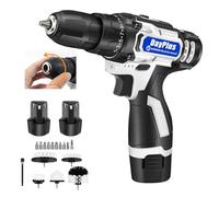Cordless Drill Driver 12V, 3/8" Chuck Handheld Screwdriver Drill Set with 2 x 1.5Ah Battery and 5 Brushes, 2 Speeds Rechargeable Drills Cordless for Drilling Wood Metal Plastic