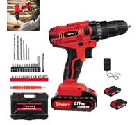 Cordless Drill Driver 21V, 29Pcs Electric Screwdriver Set with 2 Batteries, Power Drill with Charger & Carry Case, Red Electric Combi Drill Kit 25+1 Torque, LED Work Light, 2 Variable Speeds