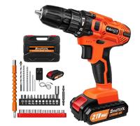 Cordless Drill Driver 21V Battery Drill Set Electric Screwdriver Set, 25+1 Torque Setting, 2 Speeds, 3/8 Inch Keyless Chuck, 29Pcs Drill Driver Bits/Screws, Combi Drill for DIY, Orange(1 Battery)