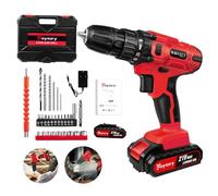 Cordless Drill Driver 21V,Cordless Drill Power Tool Electric Screwdriver,25+1 Torque,2 Speed,LED Light,29 Accessories,Cordless Combi Drill Kit for Home and Garden DIY, (1 Battery)-Red