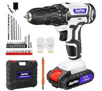 Cordless Drill Driver, 21V Cordless Drill with Battery and Charger, Built-in Safety Lock Switch, Forward and Reverse, LED Light, 26Pcs Drill Accessories