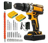 Cordless Drill Driver 21V, Cordless Hammer Drill Set, 42N.m Battery Drill, 25+3 Torque Set, 2-Speed, LED Light, 2.0AH Battery, 24PCS Electric Drill Set for Home and Garden DIY Project (Yellow)