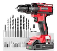 Cordless Drill Driver 21V, Cordless Hammer Drill with Battery 2000mAh, 25+3 Torque, 42N.m Max, 22PCS Accessories, 2 Speed, LED Light