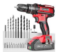 Cordless Drill Driver 21V, Cordless Hammer Drill with Battery 2000mAh, 25+3 Torque, 42N.m Max, 22PCS Accessories, 2 Speed, LED Light