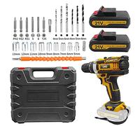Cordless Drill Driver, 21V Electric Drill Screwdriver Kit with 25+1 Torque, 2 Speed with 2 Batteries 2.0Ah, LED Light for Home and Garden DIY Project (Yellow)