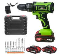 Cordless Drill Driver, 21V Electric Drill Screwdriver Kit with 25+1 Torque, 2 Speed with 2 Batteries 2.0Ah, LED Light Cordless Combi for Home and Garden DIY Project (Green)