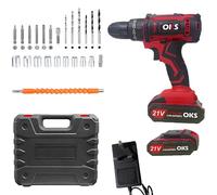 Cordless Drill Driver, 21V Electric Drill Screwdriver Kit with 25+1 Torque, 2 Speed with 2 Batteries 2.0Ah, LED Light Cordless Combi for Home and Garden DIY Project (Red-1)