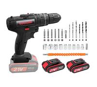 Cordless Drill Driver, 21V Electric Hammer Drill Screwdriver Kit with 25+1 Torque, 2 Speed with 2 Batteries 2.0Ah, LED Light for Home and Garden DIY Project (Black)