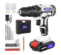 Cordless Drill Driver 21V, Handheld Screwdriver Combi Drill Set with Battery and Charger, 3/8'' Keyless Chuck, 45Nm, 25+1 Torque, 29pcs Accessories & LED Light for Home and Garden DIY, White