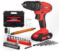 Cordless Drill Driver 21V, Handheld Screwdriver Combi Drill Set with Battery and Charger, 3/8'' Keyless Chuck, 45Nm, 25+1 Torque, 29pcs Accessories & LED Light for Home and Garden DIY, Red