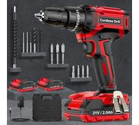 Cordless Drill Driver 21V, MHPRO Cordless Hammer Drill with 2 Batteries 2000mAh, 25+3 Torque, 42N.m Max 2 Speed, LED Light, 14PCS Accessories for Home and Garden DIY Project