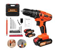 Cordless Drill Driver 21V Power Tool Electric Screwdriver,25+1 Torque,2 Speed,LED Light,29 Accessories,Cordless Combi Drill Kit for Home and Garden DIY, (2 Batteries)-Orange