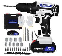 Cordless Drill Driver 21V with 2 Batteries 1500mAh, 45Nm Electric Driver DIY Combi Screwdriver Tool Kit with 29 Accessories, 25+1 Torque Setting, 3/8" Chuck, 2 Speed, LED Light for Home Office DIY