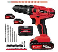 Cordless Drill Driver Electric Screwdriver Set, Portable Drill Driver w/2 Variable Speed for DIY Drilling Walls, 25+1 Torque Power Drills, LED Work Light Kitbox, 2x1500mAh Batteries Combi Driver, Red