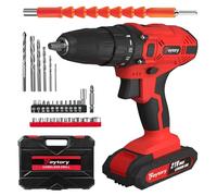 Cordless Drill Driver Electric Screwdriver Set, Portable Drill Driver w/2 Variable Speed for DIY Drilling Walls, 25+1 Torque Power Drills, LED Work Light Kitbox, 1500mAh Battery Combi Driver, Red