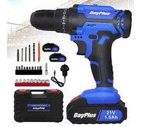 Cordless Drill Driver Kit, 21V Battery Drill Set, Electric Bolt Screwdriver, 2X Li-Ion Batteries, Fast Charger, 25+1 Clutch, 45N.m High Torque, 2 Speeds, Forward and Reverse Setting, LED Light