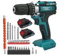 Cordless Drill Driver Kit, 21V Electric Drill Screwdriver Combi Set, 2pcs Li-Ion Battery 3000mah, Fast Charger, 25+1 Clutch, 45N.m Torque, Built in LED, for Drilling Walls, Bricks, Wood, Metal