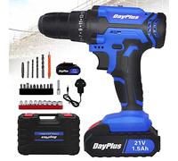 Cordless Drill Driver Kit, 21V Electric Drill Screwdriver Combi Set, Li-Ion Battery, Fast Charger, 25+1 Clutch, 45N.m Torque, Built in LED, for Drilling Walls, Bricks, Wood, Metal
