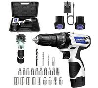 Cordless Drill Driver Power Combi Drill Kit Electric Screwdriver Set with 2-Speed, 18+1 Torque 3/8" Chuck Handheld Drills with 2×1500 mAh Li-Ion Battery, Carry Box, LED Work Light, 26PCS Drill Bits