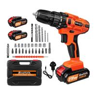 Cordless Drill Driver Set With 2 Batteries, Electric Screwdriver Kit, 25+1 Torque, 45N.m Max, 3/8" Keyless Chuck, LED, 2 Speed Combi Hammer Driver, 26 Drill Bits, Kitbox