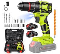 Cordless Drill, Electric Drill Set, 70Nm Cordless Combi Drill, 25+3 Torque Settings, 2 Variable Speed, with 2 x 1.5Ah Batteries, LED Light, 29 Accessories and Case, for DIY, Home and Garden (Green)