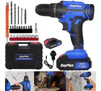 Cordless Drill Electric Screwdriver Rechargeable Hand Combi Drill Set 21V with 25+1 Torque, 3/8" Chuck, 2 Speed, 45Nm Power Electric Drill with LED Light, 1 Battery 1.5Ah Included, 26pcs Accessories