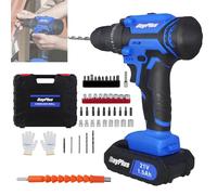 Cordless Drill Electric Screwdriver with 2 Batteries, 25+1 Torque Screwdriver Battery Power Drills with 3/8-Inch Keyless Chuck, 2 Variable Speed, DIY 26 Piece Accessory Kit