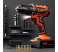 Cordless Drill Set, 20V Power Drill with Battery 2.0Ah and Charger, 3/8-Inch Keyless Chuck Electric Drill, 25+1 Torque, 42pcs Drill Driver Bits/Screws for DIY Projects (Orange)
