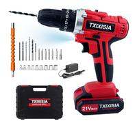 Cordless Drill Set 21V, 25+3 Torque Power Combi Drills with 2.0AH Battery, 45N.m Max Electric Screwdriver Kit, 2 Variable Speed, LED Work Light, Hand Hammer Drill Home and Garden DIY Project Kit