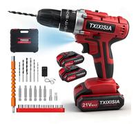 Cordless Drill Set 21V, 25+3 Torque Power Combi Drills with 2 Battery 2000mAh, 45N.m Max Electric Screwdriver Kit, 2 Variable Speed, LED Work Light, Hand Hammer Drill Home and Garden DIY Project Kit