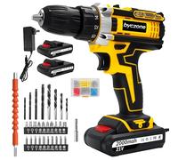 Cordless Drill Set 21V, 35N.m Combi Drill with 2×2000mAh Batteries & Charger, 18+1 Torque, 2 Speed, 3/8" Keyless Chuck, Electric Screwdriver Kit with LED Work Light for Home and DIY Projects