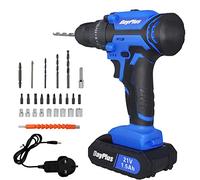 Cordless Drill with Battry and Charger, 45Nm Power Drill Driver Kit, 2900RPM, 2 Variable Speed, LED Worklight, 26pcs Drill Driver Bits, Carry Case - 2 Batteries, Blue