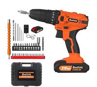 Cordless Drill with Battry and Charger, 45Nm Power Drill Driver Kit, 2900RPM, 2 Variable Speed, LED Worklight, 26pcs Drill Driver Bits, Carry Case - 1 Battery, Orange